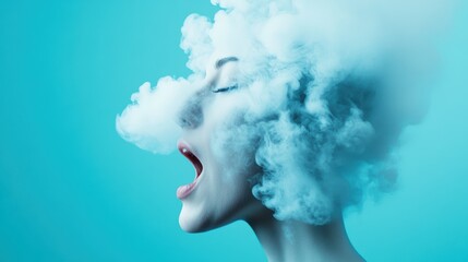 A mouth, its breath forming smoke that dances into ghostly figures and shapes, creating a sense of unease and illusion.