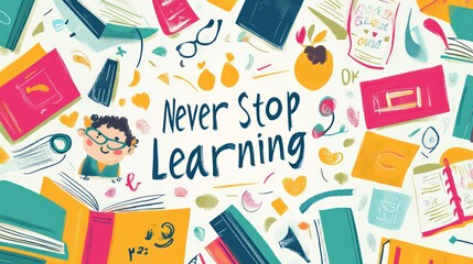 Never stop learning is the message of this colorful poster