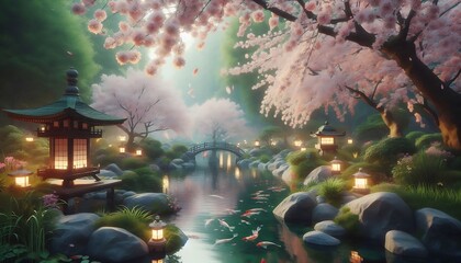 Fototapeta premium Serene Japanese Garden at Dawn