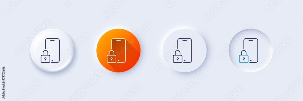 Poster lock line icon. neumorphic, orange gradient, 3d pin buttons. phone padlock sign. security access sym