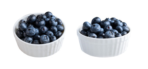 set of blueberries in a white bowl isolated png