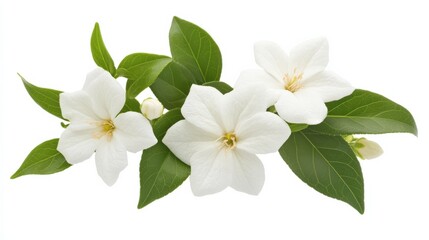 Jasmine Flower Isolated on White Background. Fresh White Jasmine Flower with Leaves in Nature