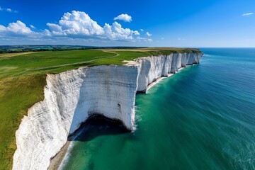 British Isles coastline at Beachy Head, with the highest chalk sea cliffs in Britain dropping steeply into the sea