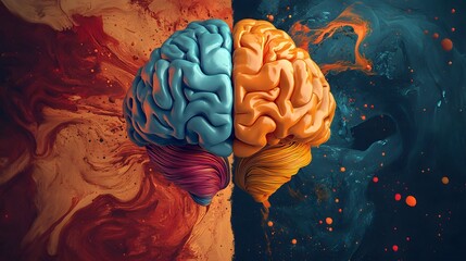 Obraz premium A Colorful 3D Brain Surrounded by Abstract Swirls of Paint