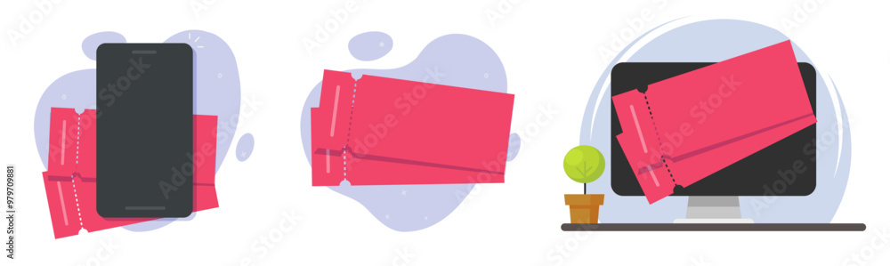 Aufkleber ticket online mobile smart cell phone screen icon vector, desktop computer pc with virtual digital c