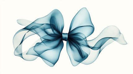Naklejka premium Elegant, translucent blue ribbon bow on a white background, showcasing intricate details and a soft, flowing design.