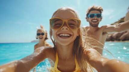 Fototapeta premium Happy Family Having Fun In The Ocean