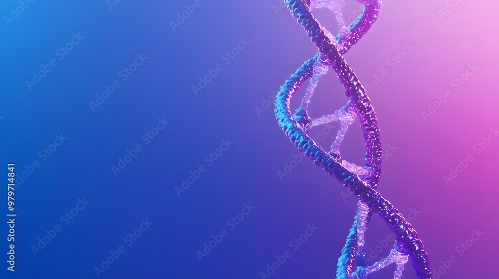 Aufkleber abstract 3d render of a dna helix with blue and purple gradient background