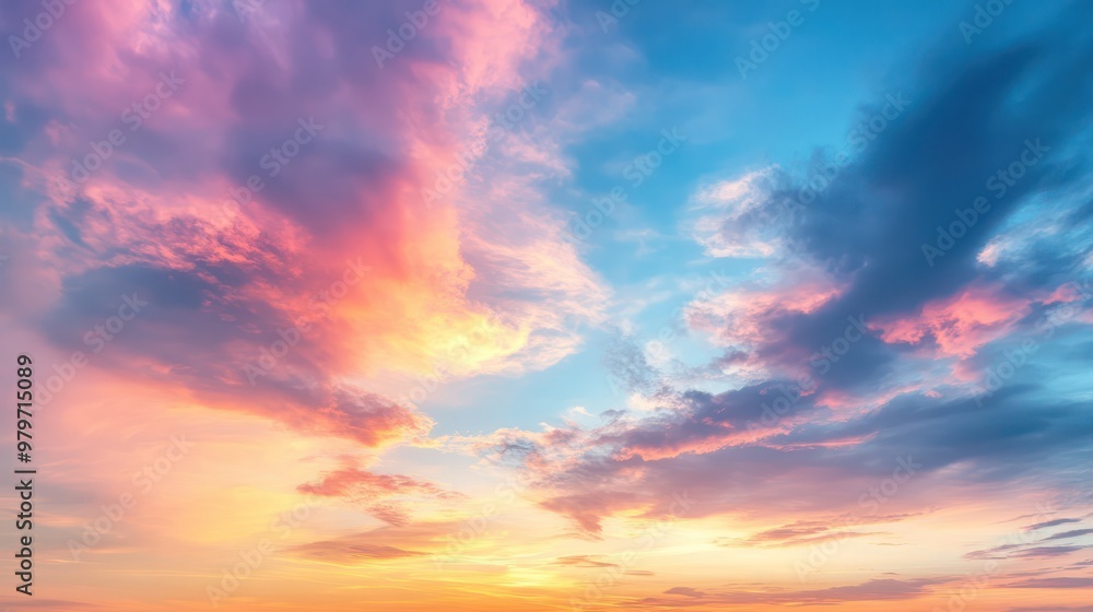 Poster the sky is filled with clouds and the sun is setting, creating a beautiful