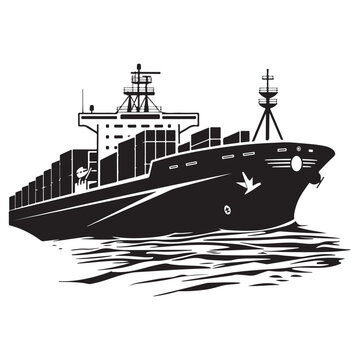 black cargo ship sailing on water clip art preview