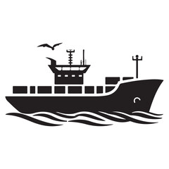 Elegant Black Ship Vector Silhouettes, Container Ship Logo Monochrome Design Style, boat silhouette, ship silhouette, ship vector