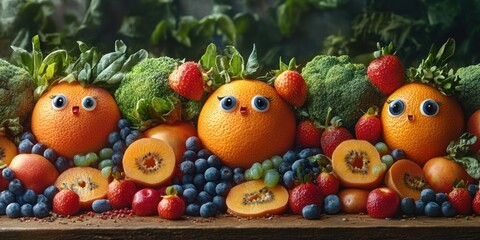 Discover a vibrant urban world where face-painted fruits create a lively and enchanting atmosphere for daily life