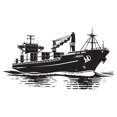 Obraz premium Elegant Black Ship Vector Silhouettes, Container Ship Logo Monochrome Design Style, boat silhouette, ship silhouette, ship vector