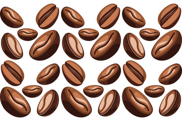 Vector pattern of coffee beans on white background.