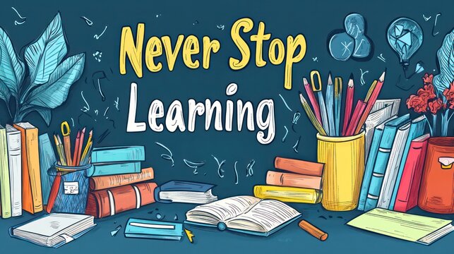 Never stop learning is the message on this colorful poster