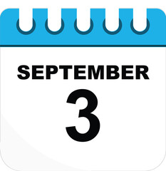 SEPTEMBER 3. A leaf of the flip calendar with the date of SEPTEMBER 3. Flat style