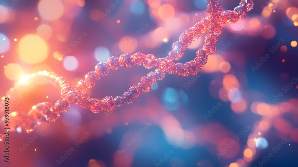Poster a glowing strand of dna with bokeh background