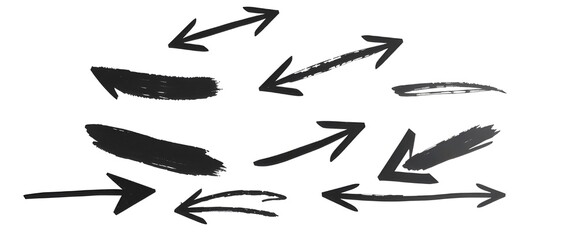Black hand drawn arrows on a white background, vector illustration, simple design with flat colors and brush strokes. 