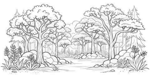 amazing black and white forest coloring. Forest coloring for kids and adults.