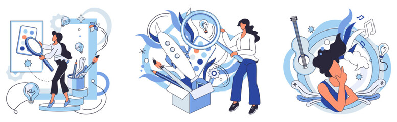 Artistic imagination vector illustration. The canvas, playground for artistic imagination, witnesses birth ideas through strokes brush Imagination, North Star guiding artistic journeys, leads artists