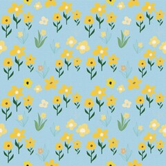 Seamless floral yellow pattern with hand drawn flowers. Spring background. Perfect for fabric design, wallpaper, batik, ceramic, shirt, apparel.