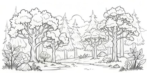 amazing black and white forest coloring. Forest coloring for kids and adults.