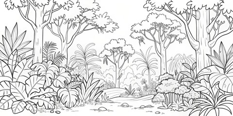 amazing black and white forest coloring. Forest coloring for kids and adults.