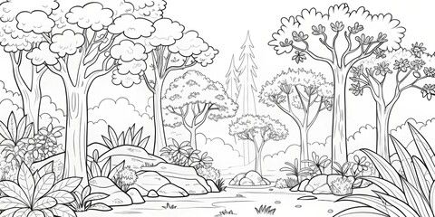 amazing black and white forest coloring. Forest coloring for kids and adults.