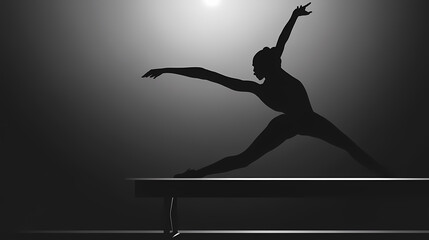 Graceful silhouette of gymnast performing routine on balance beam artistic gymnastics vector illustration. Silhouette. Illustration