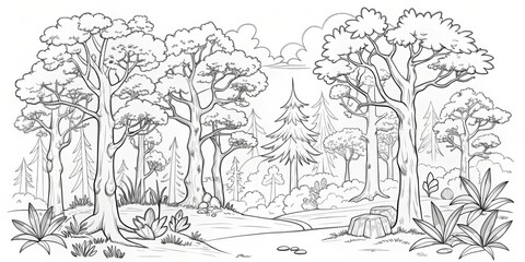 Obraz premium amazing black and white forest coloring. Forest coloring for kids and adults.