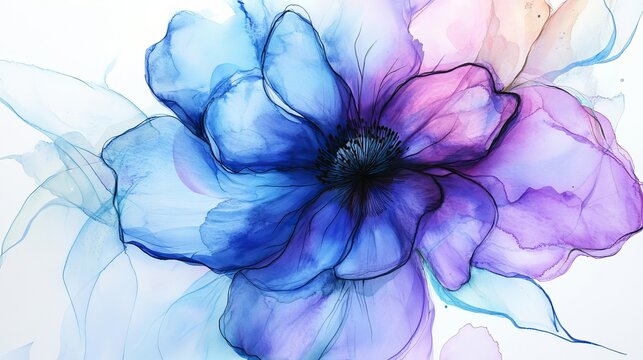 This captures all the elements of the artwork while emphasizing its delicate, flowing nature and artistic technique