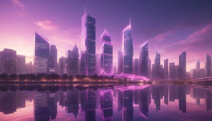 Fototapeta premium Neon-Lit Futuristic Cityscape at Dusk