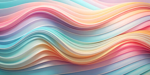 A series of flowing lines with a gradient of pastel colors from blue to pink, creating a soft, undulating abstract pattern.