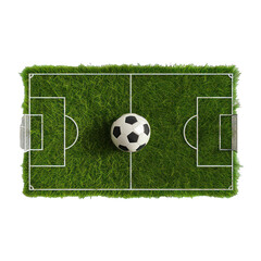 Naklejka premium Classic soccer ball lying on the center mark of a lush green grass football field