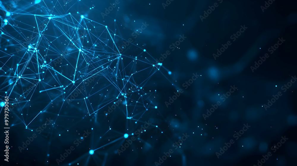 Aufkleber abstract 3d digital network background with glowing blue lines and nodes, connecting dots in a cyber