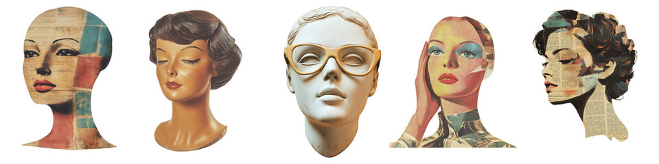 Retro element statue, female mannequin, Collection for modern collage. Grunge stickers, png, transparent background.