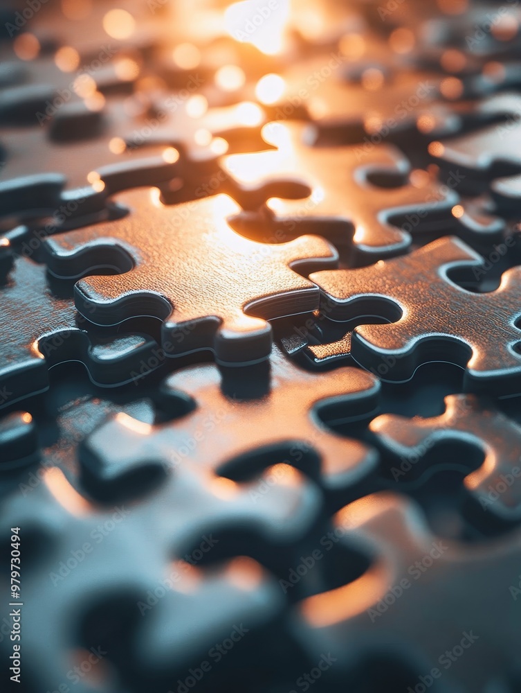 Poster a close-up image of interlocking puzzle pieces, symbolizing teamwork, collaboration, problem solving