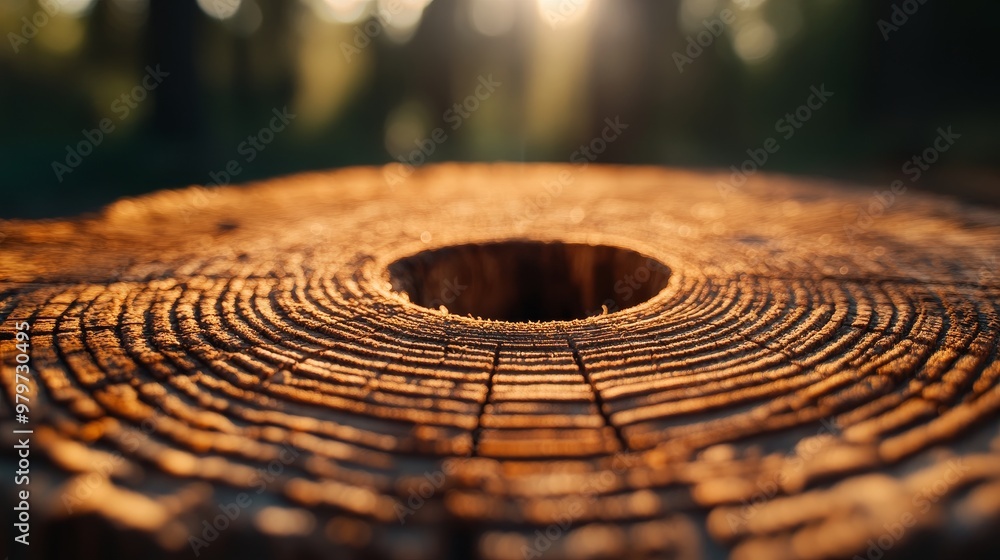 Poster a close-up image showcasing the intricate patterns of a tree trunk cross-section, revealing visible 