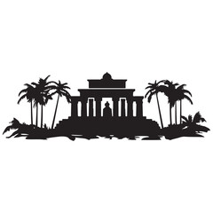 A black and white silhouette of a pagoda tower, Chinese architecture vector, Chinese house black silhouette, Chinese national building pagoda Vector