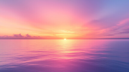 Obraz premium Serene Pink Sunset Over Calm Ocean Horizon Minimalist Scenic View