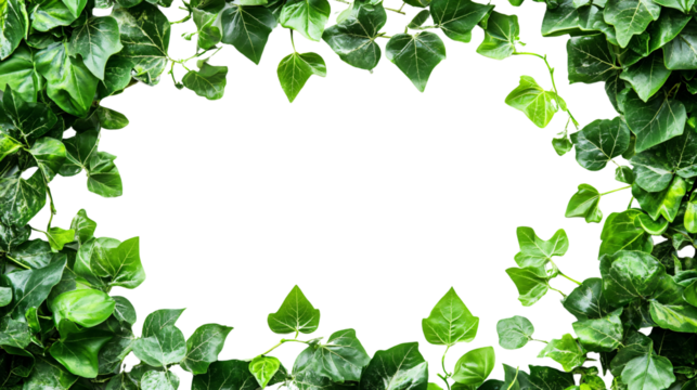 Rectangular frame border made of fresh green leaves nature isolated on transparent background
