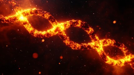 A fiery double helix of energy against a dark background, symbolizing power, connection, life, evolution, and infinity.