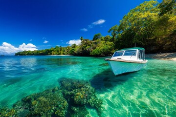 Obraz premium Trinidad and Tobago's serene Buccoo Reef, a popular spot for snorkeling and exploring vibrant coral ecosystems