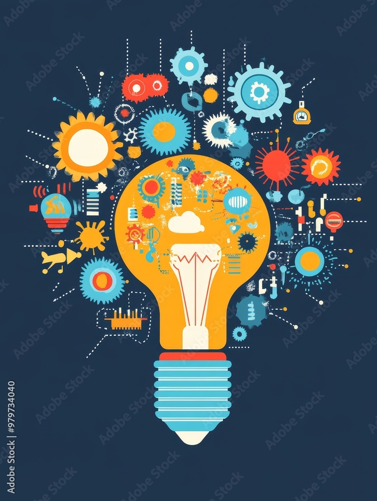 Aufkleber a lightbulb illuminated by a vibrant array of gears, symbolizing the power of collaboration, creativ