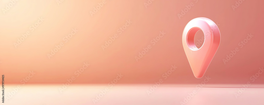 Poster a minimalist pink location pin on a soft gradient background, perfect for showcasing navigation conc