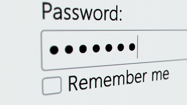 A user enter a password to website form box in internet browser by keyboard. Hacker hacking a personal banking account password on a computer screen. Typing password on login page. Entry pin code
