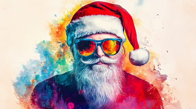 Illustration of cool looking santa claus wearing santa hat in abstract mixed grunge colors style. Cool Colors. Illustration