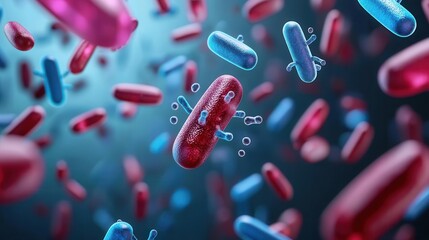Probiotic bacteria interacting with human cells, promoting gut balance and overall wellness