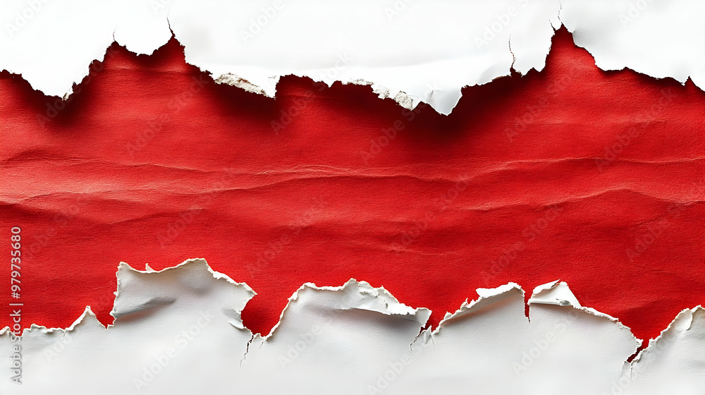 Poster red and white torn paper texture background with uneven edges, abstract design for minimalist projec