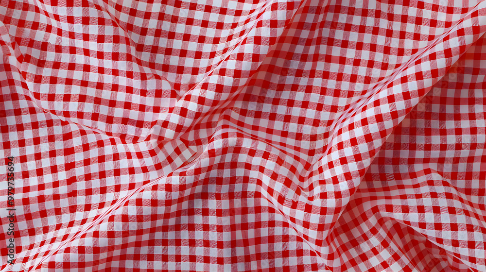 Poster red and white checkered fabric texture with wrinkles and folds background for digital design